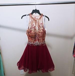 Wine and Nude short dress Blush style 215 sz8